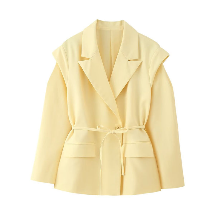 Ladies elegant blazer with tie belt and structured sleeves Lune London