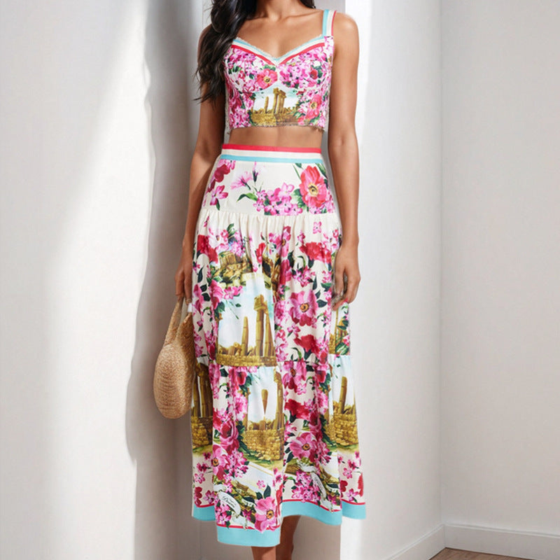 Ensemble floral à deux pièces pour femmes avec détails en dentelle et volants Chic & Stil