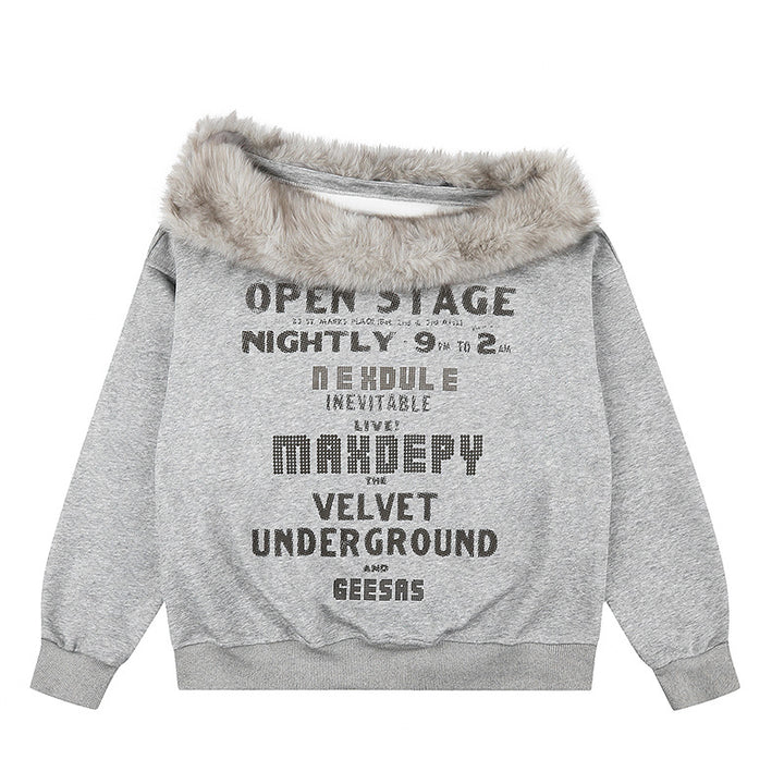 Women's oversized sweatshirt with faux fur collar, soft inner lining and typographic statement print Amarae