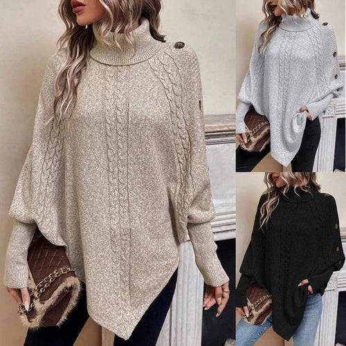 Pull tricoté confortable pour femmes avec col roulé et détails de boutons Chic & Stil
