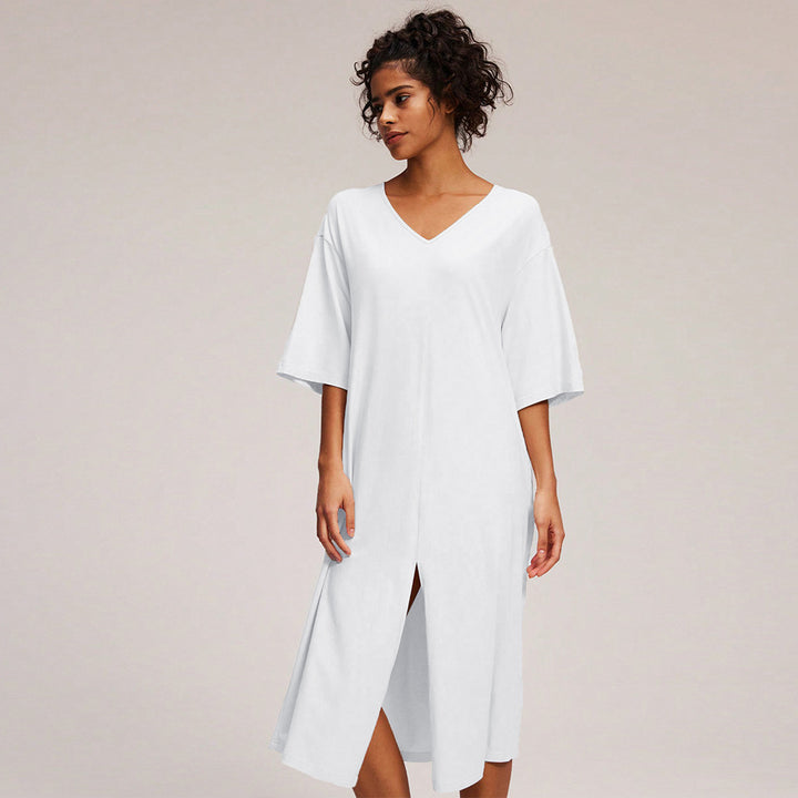 Robe midi décontractée pour femme avec décolleté en V profond et fente latérale Chic & Stil