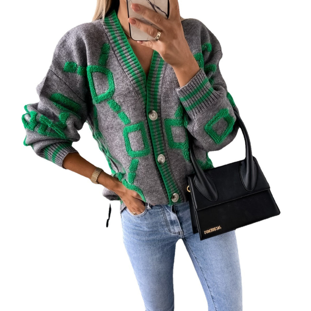 Lady cardigan with graphic pattern and V-neck Lune London