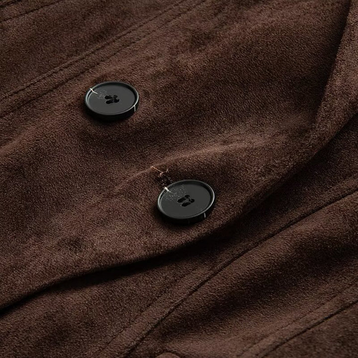 Women's Tailored Suede Blazer with Notched Collar and Flap Pockets Amarae