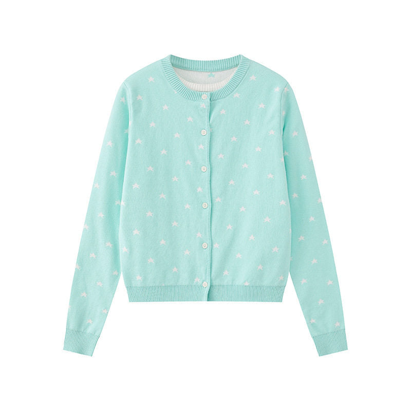 Women's fine-knit cardigan with star jacquard, round neck and button closure Amarae