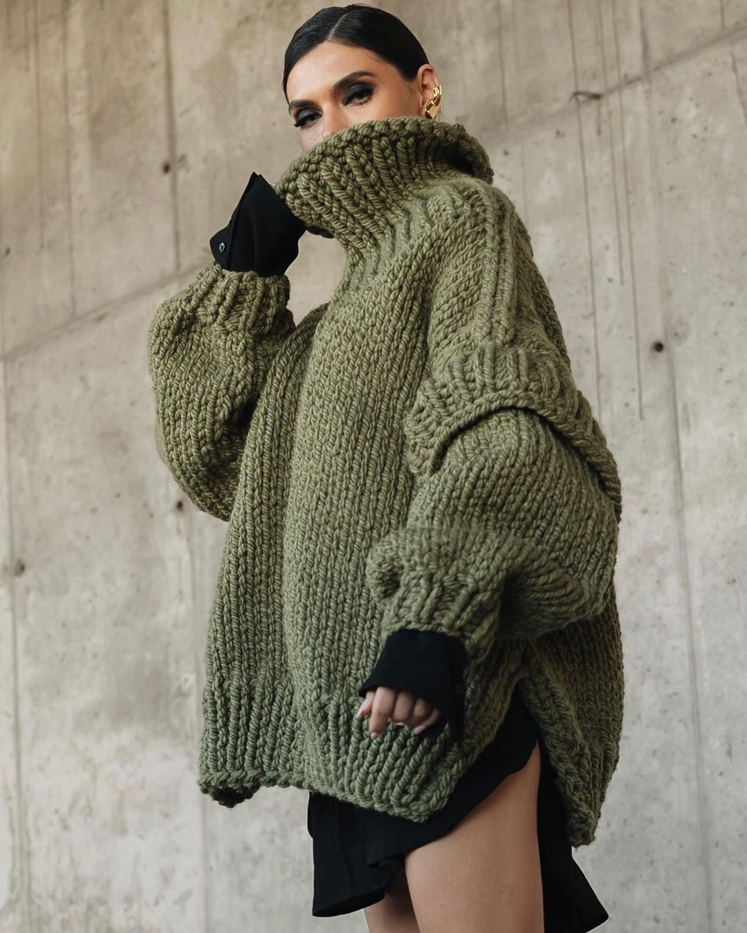 Knit sweater for women with high collar and wide sleeves Lune London