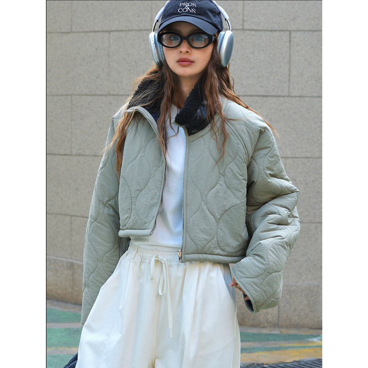 Women's Short Cut Quilted Bomber Jacket with Teddy Lining Amarae