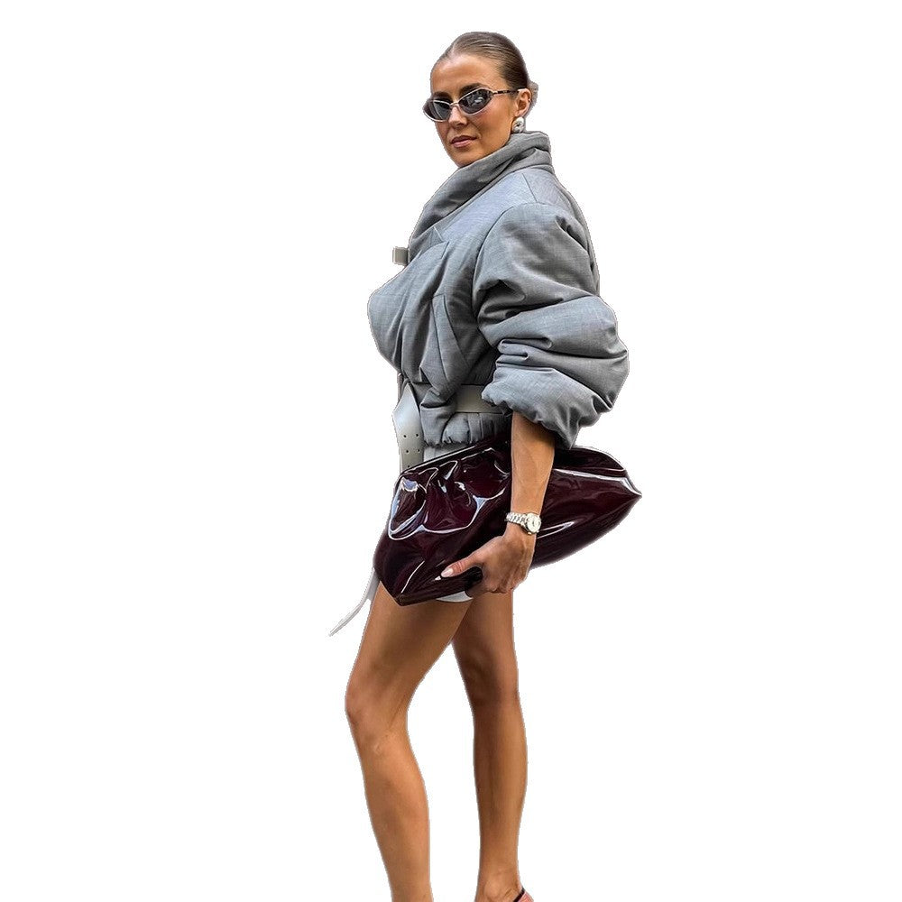 Women's padded oversized blazer with high shawl collar and waist belt Amarae