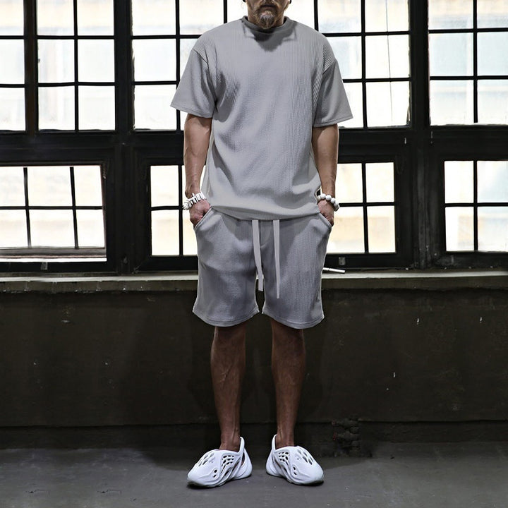 Casual short-sleeve set for men in textured fabric Lune London
