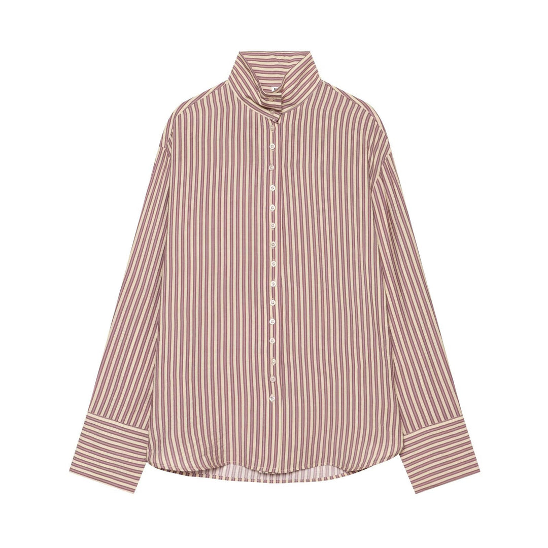 Women's oversized shirt blouse with stand-up collar, full button placket and wide cuffs Amarae