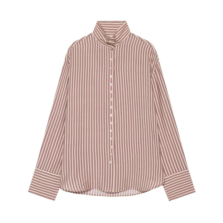 Women's oversized shirt blouse with stand-up collar, full button placket and wide cuffs Amarae