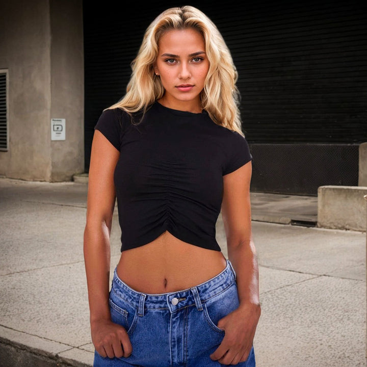 Chemise ajustée à manches courtes pour femmes avec fronces Chic & Stil