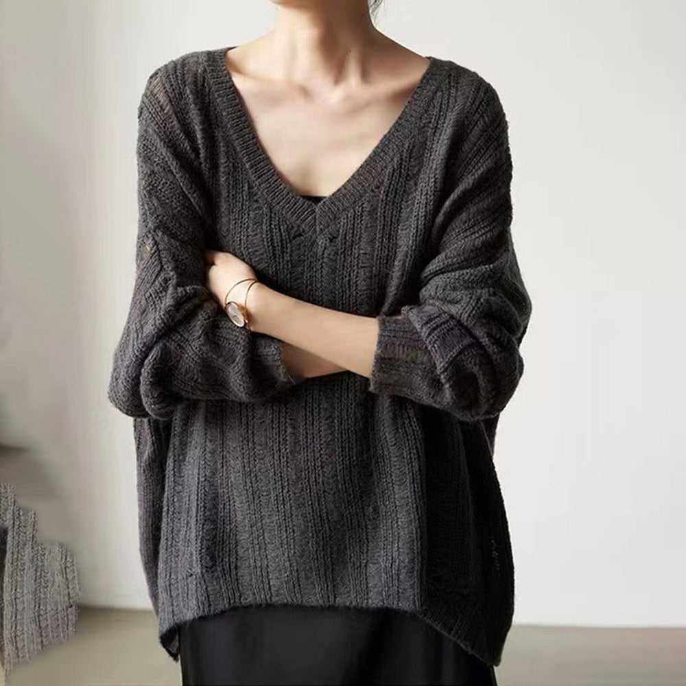 Pull en tricot épais pour femme avec col en V décontracté et structure tendance Chic & Stil