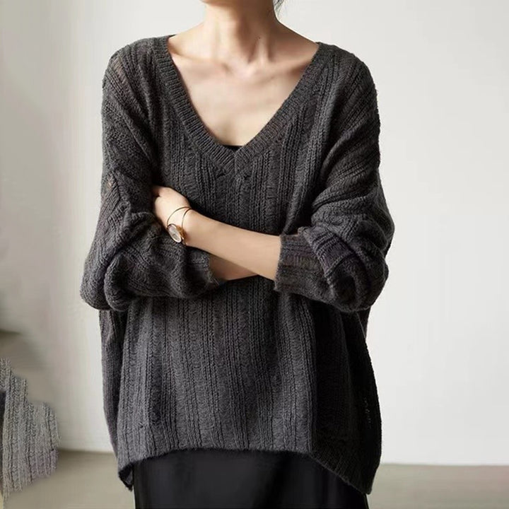 Pull en tricot épais pour femme avec col en V décontracté et structure tendance Chic & Stil