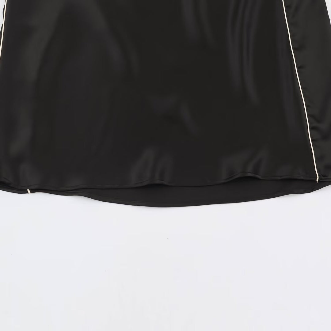 Women's satin midi skirt with side piping and A-line cut Amarae