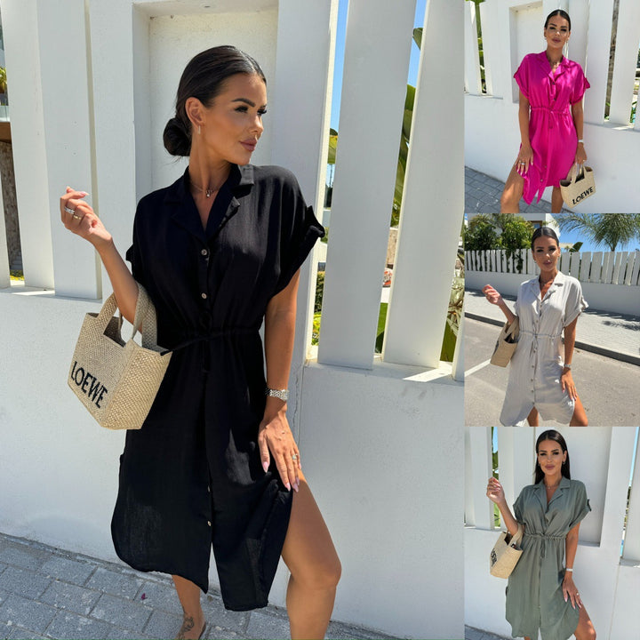 Relaxed button-up shirt dress for women with tie belt Lune London