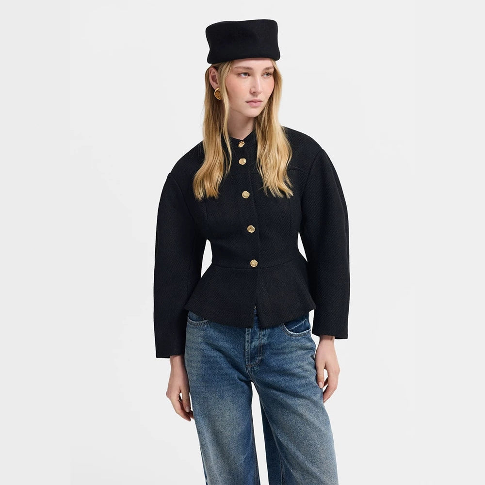 Women's tailored jacket with peplum hem, structured woven quality and decorative buttons Amarae