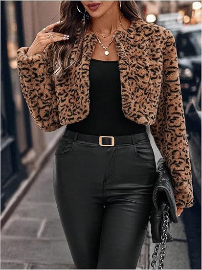 Fleece jacket with leopard print model for ladies Amarae