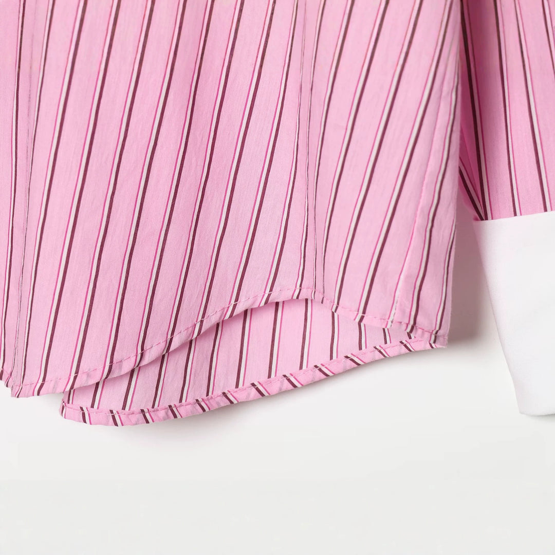 Women Oversize Shirt Blouse with Contrast Collar and Cuffs Amarae