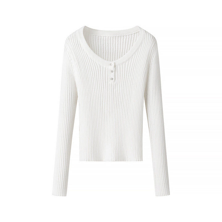 T-shirt à manches longues en ribbed pour femmes avec patte de boutonnage Chic & Stil