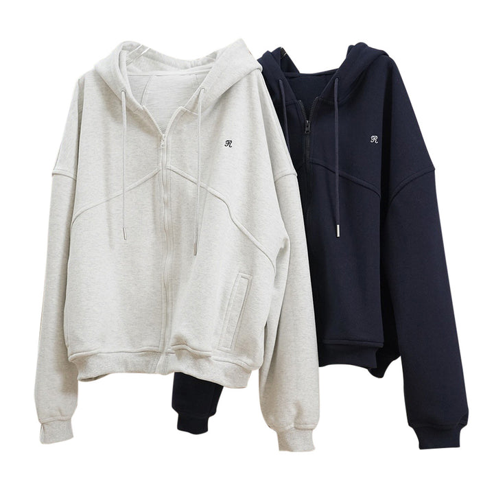 Women's Boxy-Oversize Hooded Sweat Jacket with Diagonal Seam Detail Amarae