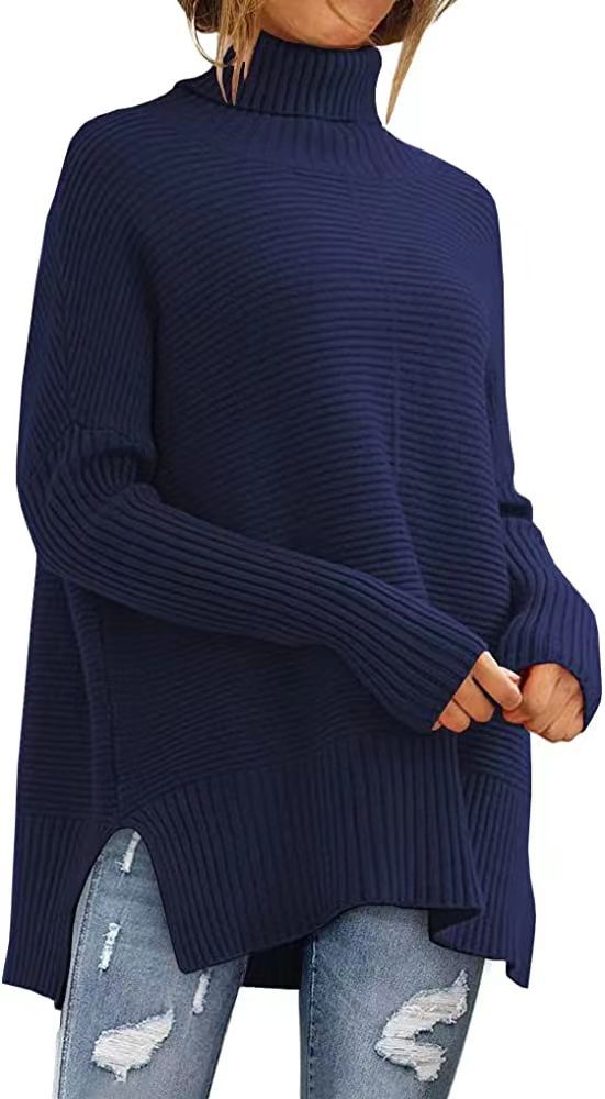 Pull Turtleneck Large Femme avec Structure à Côtes Fines et Coupe Asymétrique Chic & Stil