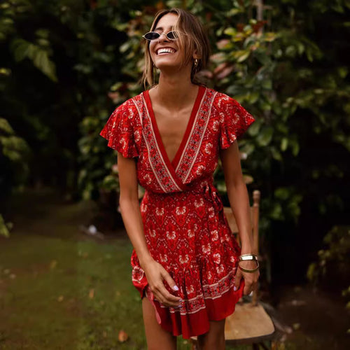 Wrap dress for women with floral design and ruffle details Amarae