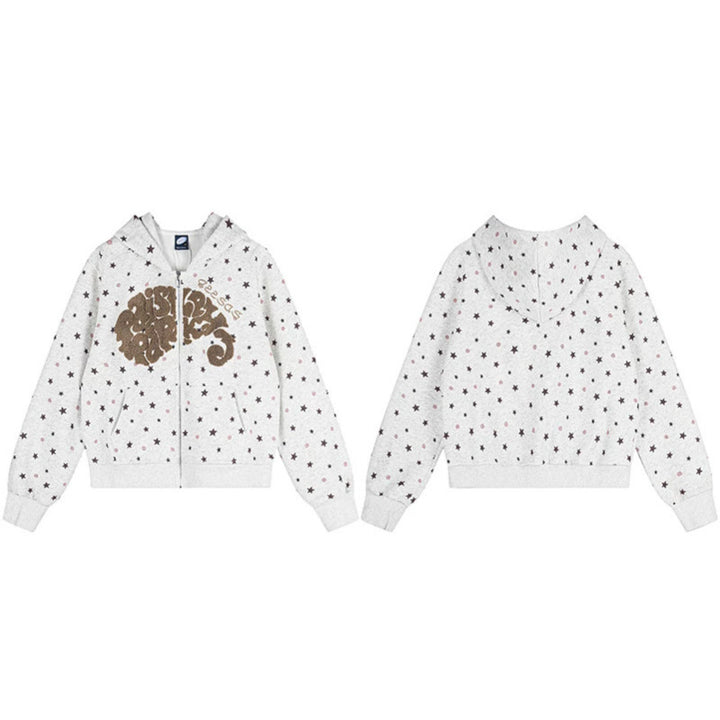 Women's Hoodie Sweat Jacket with Star Allover, Structured French Terry and Sparkling Front Application Amarae