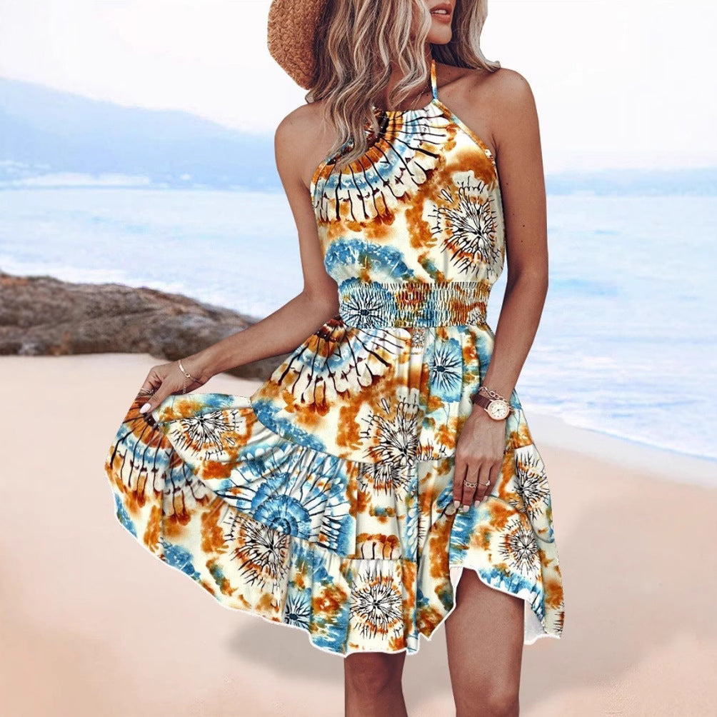 Airy wrap dress for women with colorful batik pattern and elastic Lune London