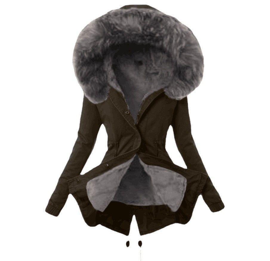 Ladies trendy parka with detachable fur collar Lune London