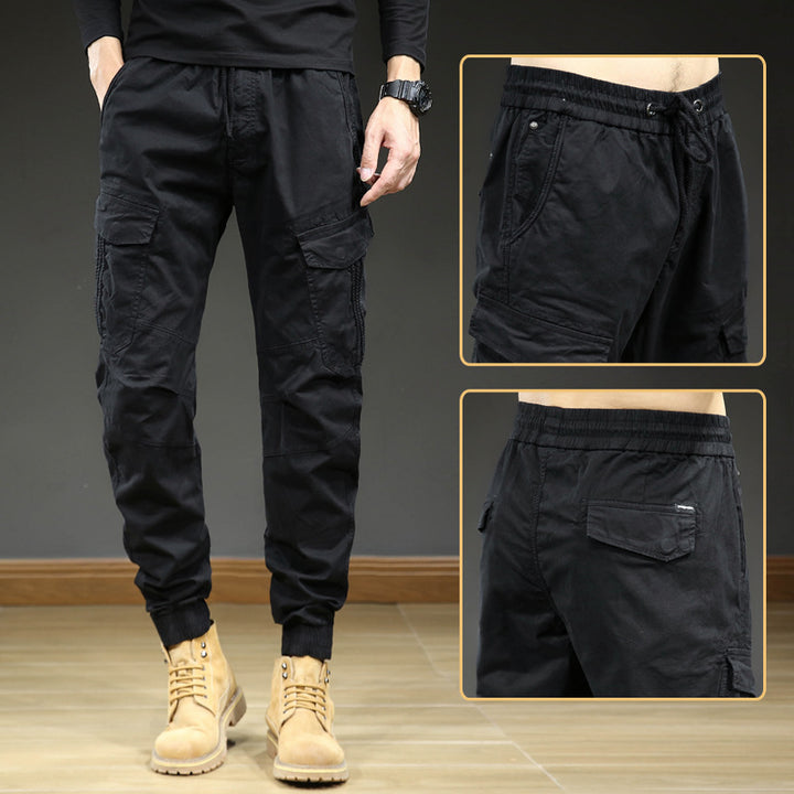 Comfortable cargo pants for men with elastic waistband and multiple pockets Lune London