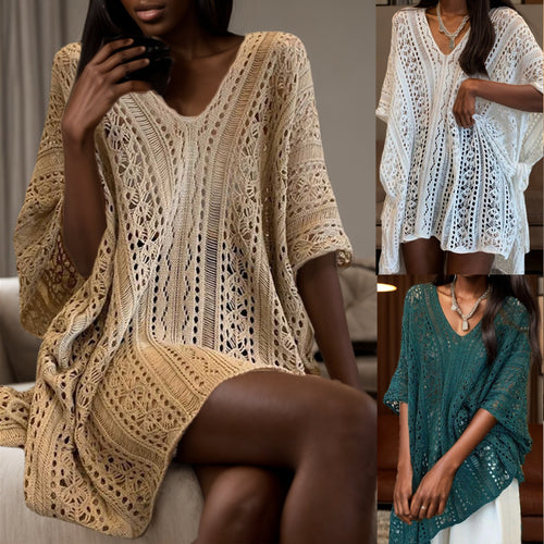 Crochet poncho for women with V neckline and open sleeves Amarae