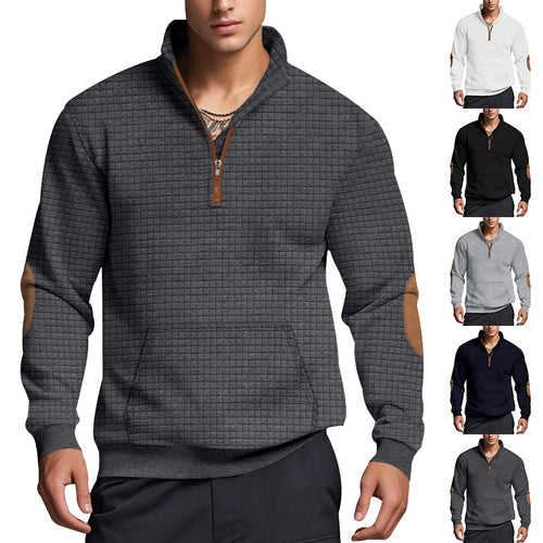 Sporty pullover for men with half-zip closure and textured surface Amarae