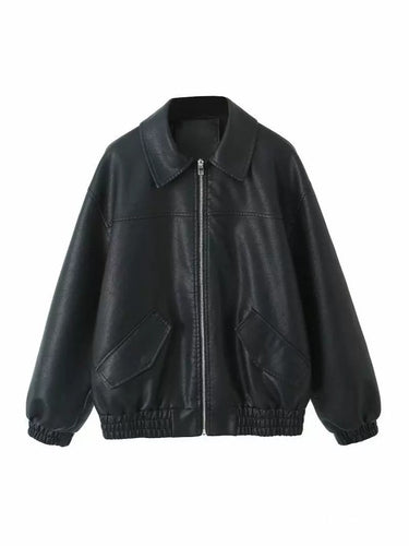 Fashion faux leather jacket for women with applied pockets Amarae