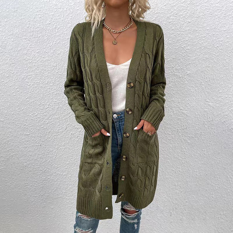 Ladies Long cardigan with buttons and practical pockets Lune London