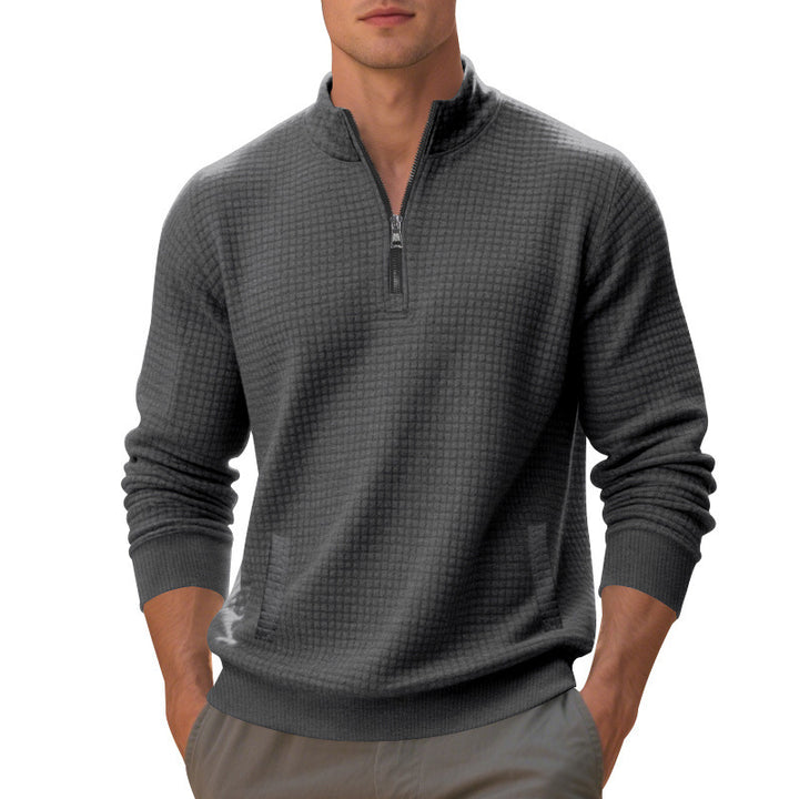 Sporty pullover for men with zipper and textured surface Lune London