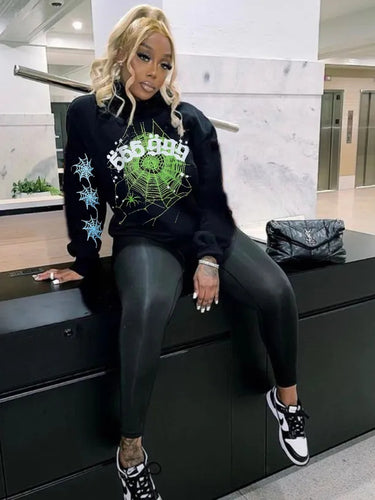 Women's hoodie with a creative spider web design and a trendy logo Amarae
