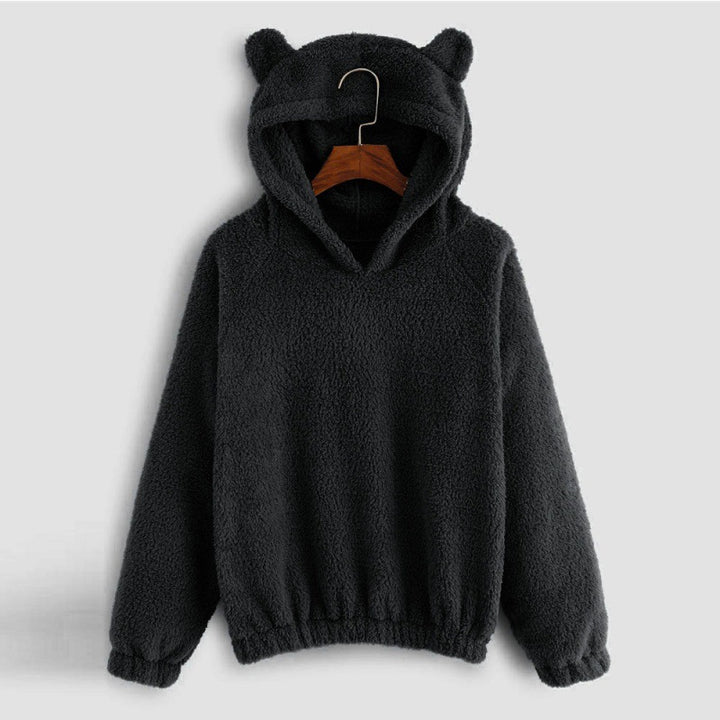 Women's Cozy Teddy Hooded Sweater with Bear Ears and Drawstring Hem Amarae