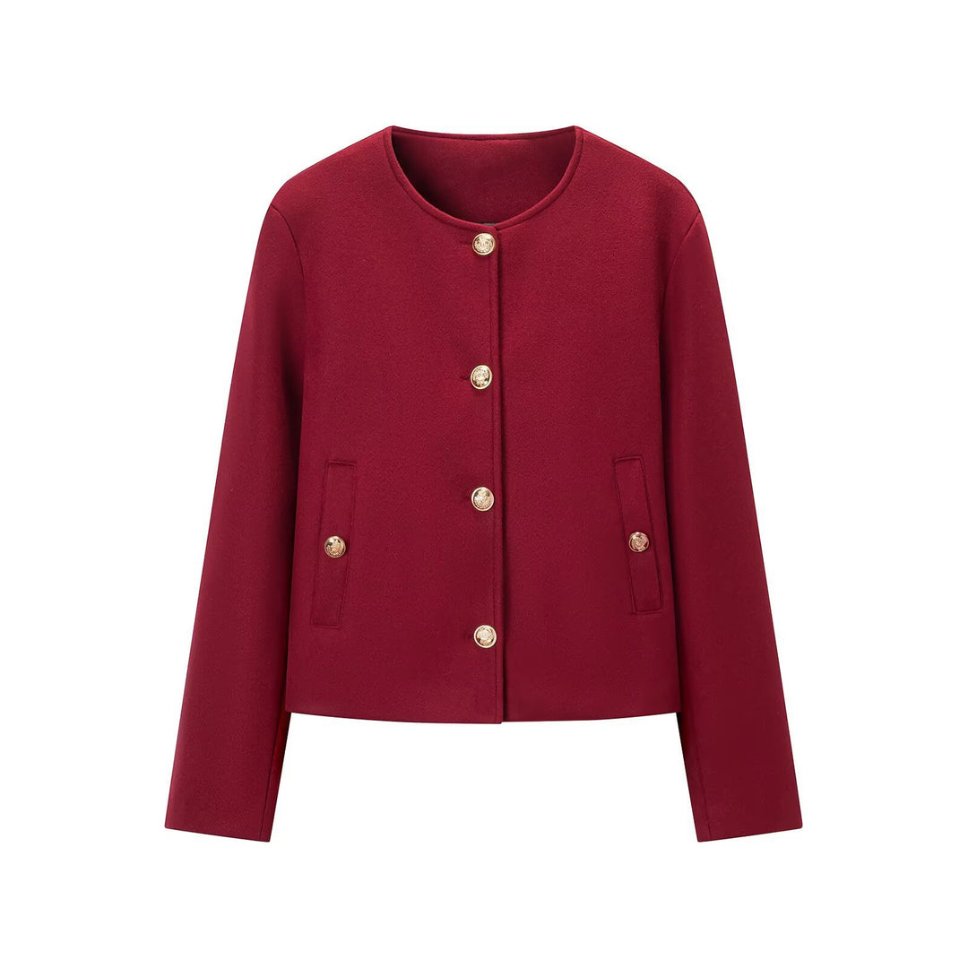 Women’s short jacket in boxy cut with round neck and gold decorative buttons Amarae
