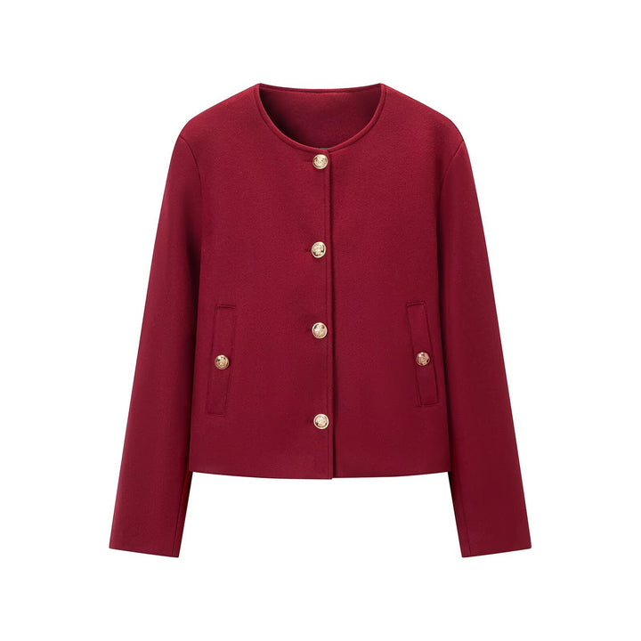 Women’s short jacket in boxy cut with round neck and gold decorative buttons Amarae