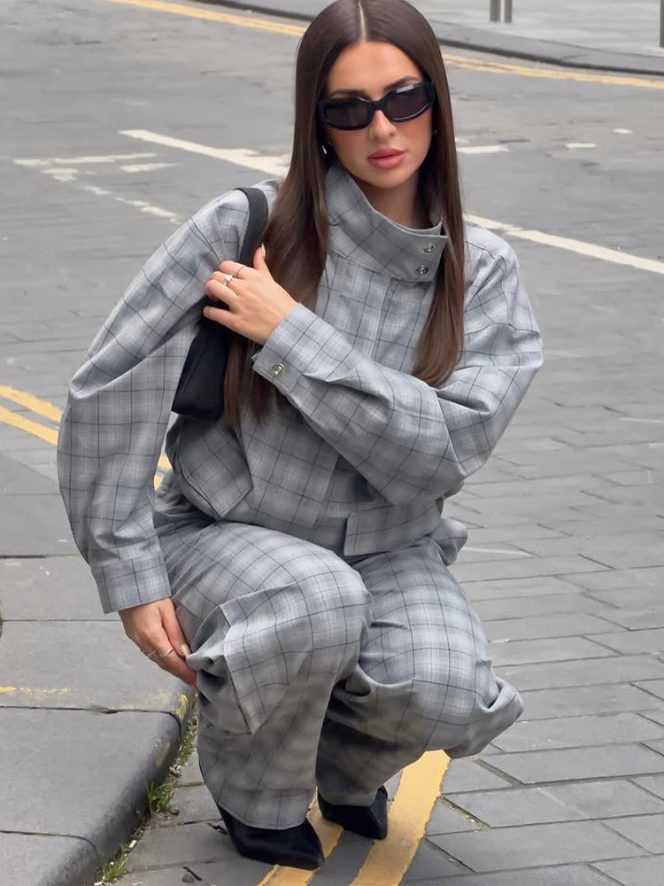 Women's Oversize Check Two-Piece from Tailormix with Stand-up Collar Amarae