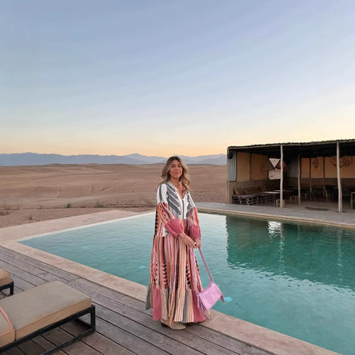 Maxi dress for women with colorful graphic pattern and voluminous sleeves Amarae