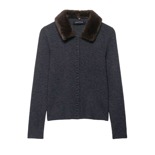 Elegant women's knitted cardigan with removable collar Amarae