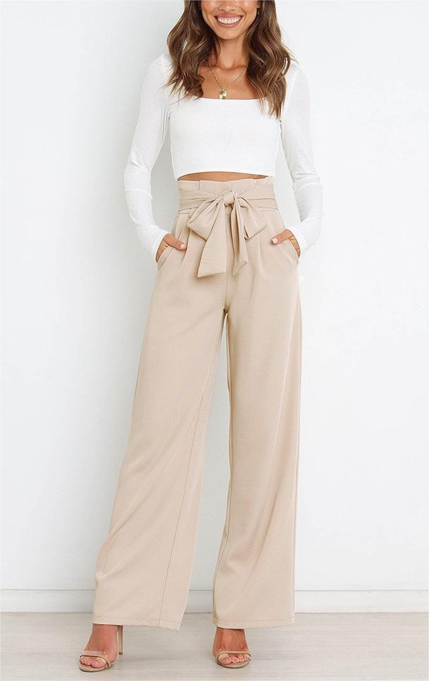 Ladies Elegant Loose Fabric Trousers with Waist Belt Lune London