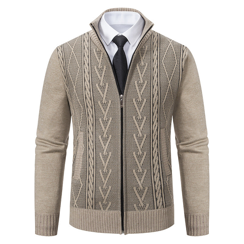 Knitted jacket for men with modern zipper and elegant cable structure Lune London