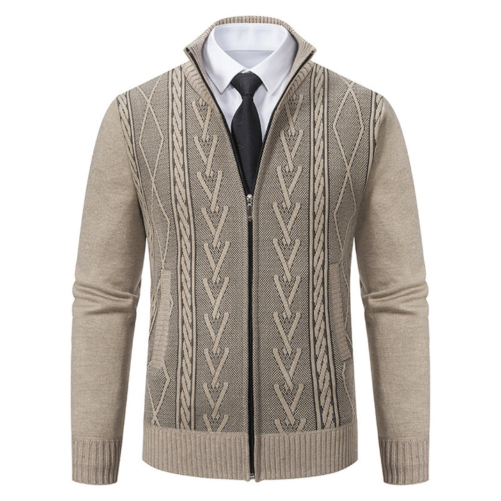 Knitted jacket for men with modern zipper and elegant cable structure Lune London