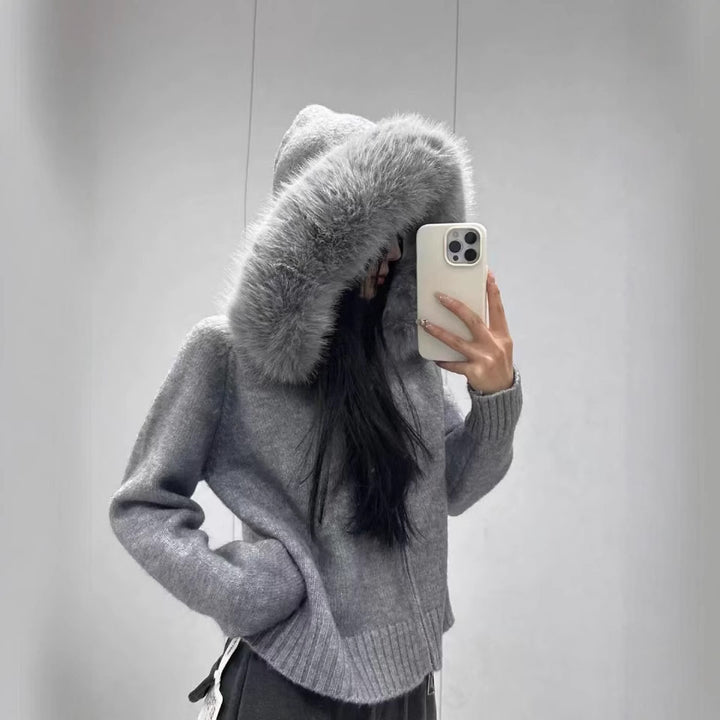 Cardigan à la mode pour femmes avec capuche détachable en matériau doux Chic & Stil