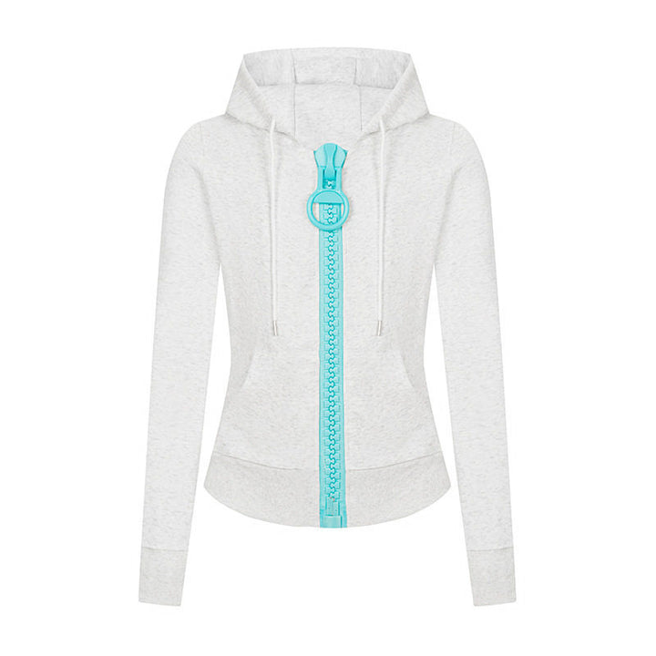 Women’s hooded sweat jacket with distinctive decorative zipper and kangaroo pocket Amarae