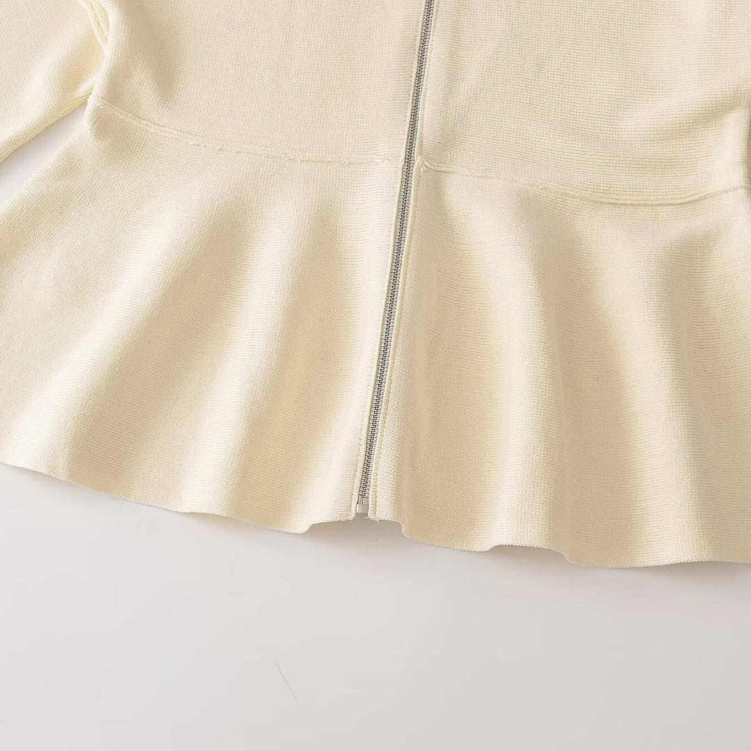 Women’s structure knit A-line cardigan with zip and stand-up collar Amarae