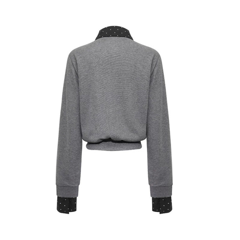 Women's button sweatshirt jacket with inserted shirt collar and cuffs Amarae