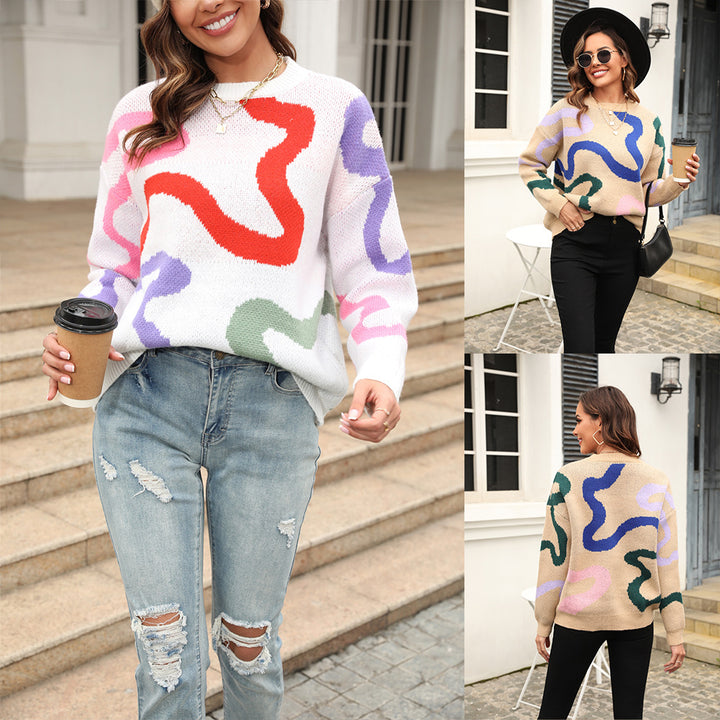 Pull en tricot à la mode pour femmes avec des motifs abstraits et un matériau doux Chic & Stil